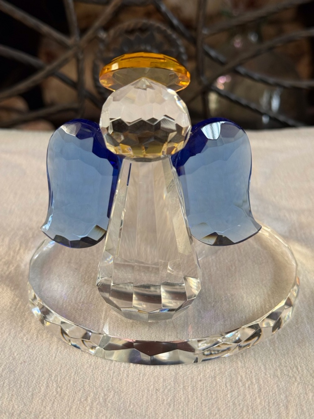 PartyLite Crystal Angel Figurine with Blue Wings and Gold Halo